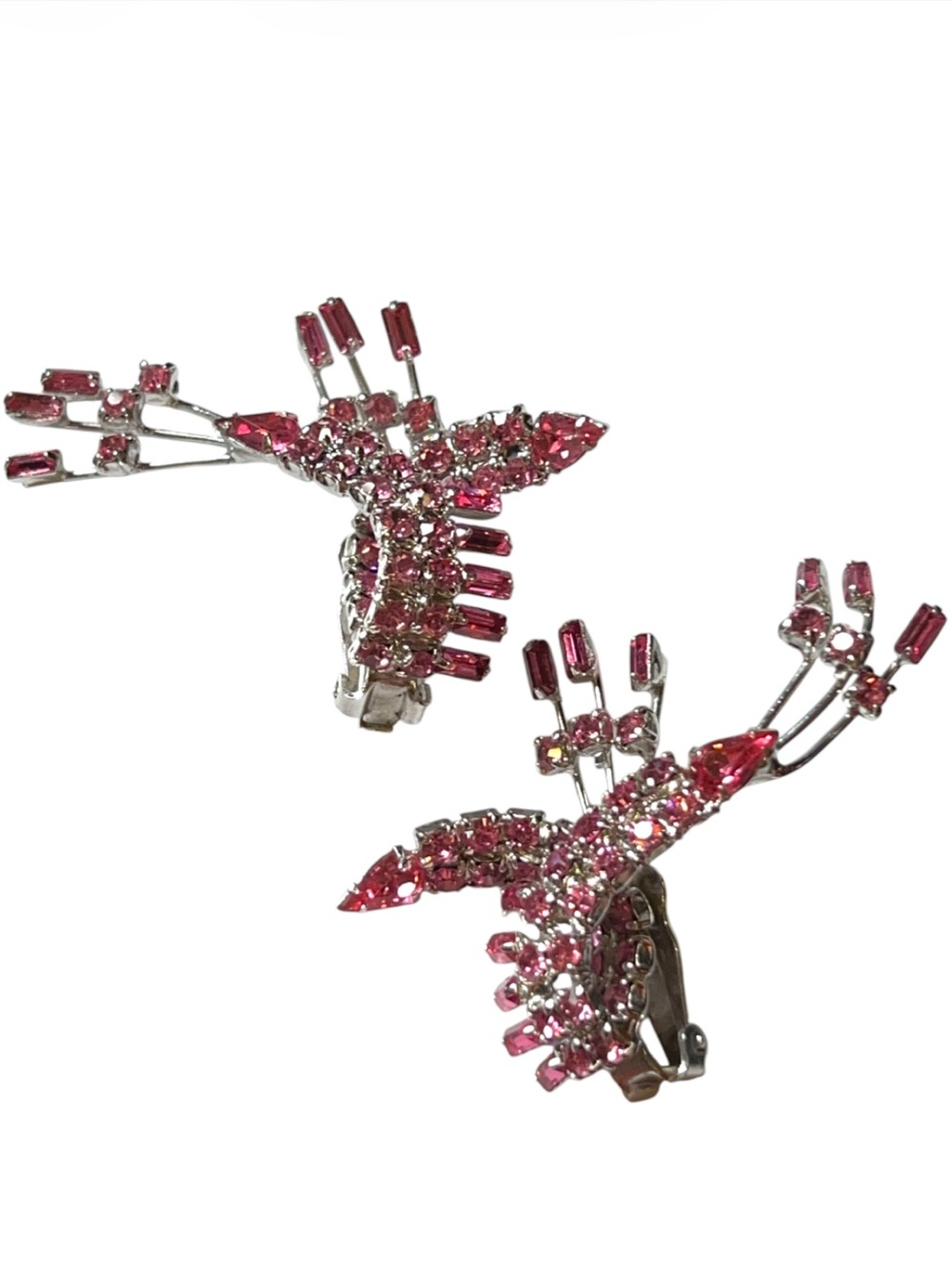 Vintage Hot Pink Crystal Rhinestone Climber Silver Tone Clip-On Earrings